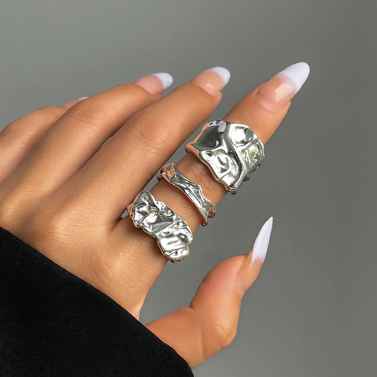 Stainless Steel 3pcs Irregular Finger Ring Set for Women Men Vintage Bohemian Open Ring Party Accessories Fashion Jewelry Gifts