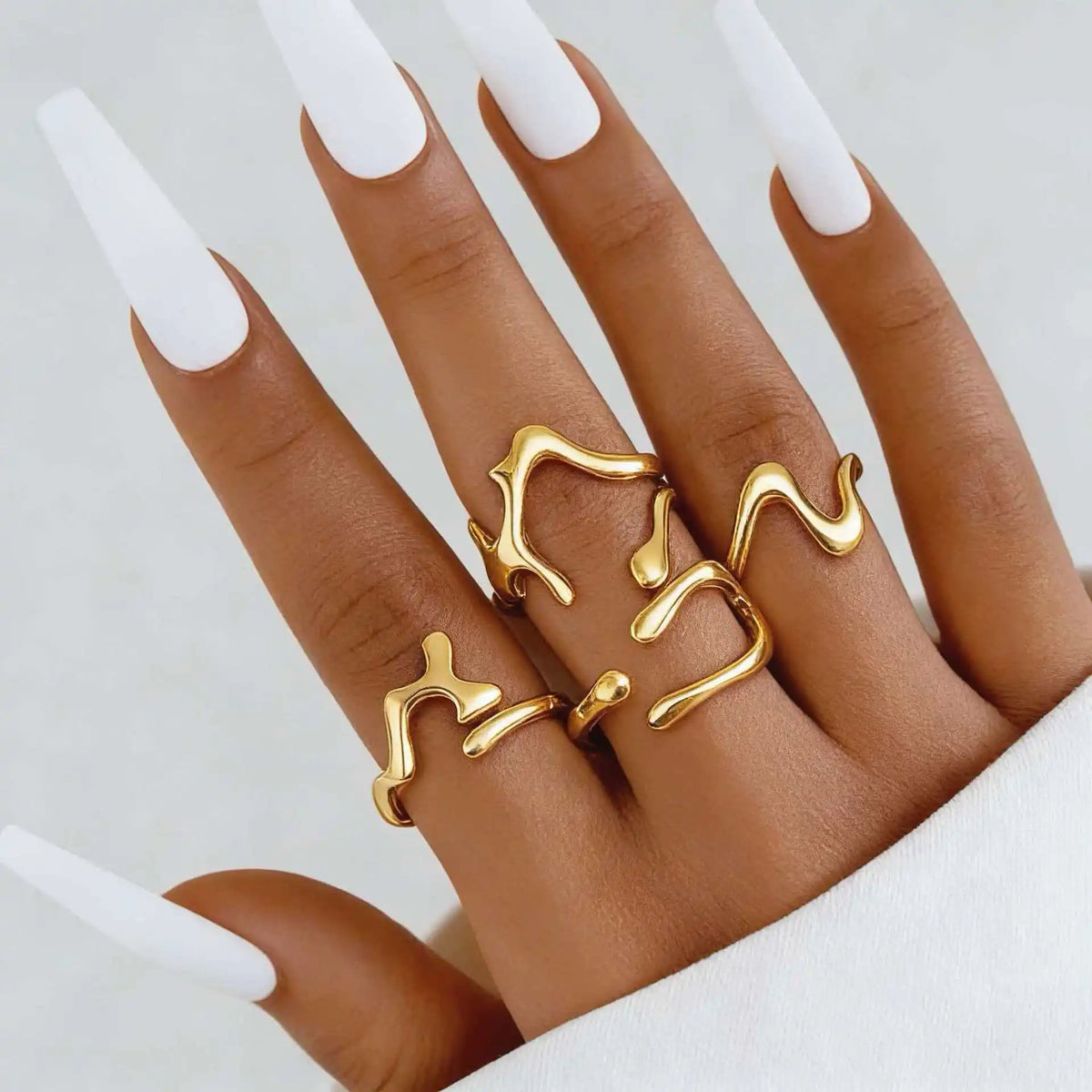 4Pcs/Set Vintage Gold Color Irregular Moon Rings for Women Men Punk Geometric Metal Adjustable Opening Rings Set Jewelry Gifts