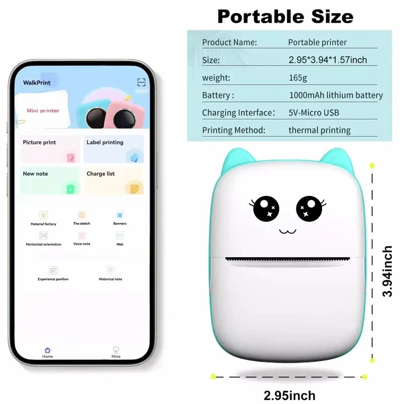 Portable thermal mini printer photo pocket thermal label print 58mm printing wireless Bluetooth Android iOS print sticker paper