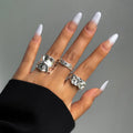 Stainless Steel 3pcs Irregular Finger Ring Set for Women Men Vintage Bohemian Open Ring Party Accessories Fashion Jewelry Gifts