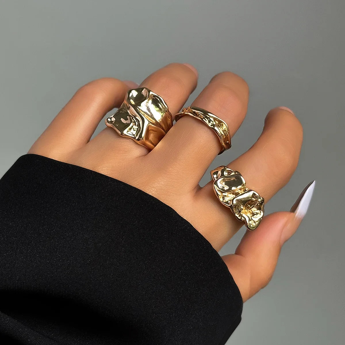 Stainless Steel 3pcs Irregular Finger Ring Set for Women Men Vintage Bohemian Open Ring Party Accessories Fashion Jewelry Gifts