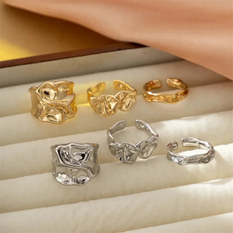 Stainless Steel 3pcs Irregular Finger Ring Set for Women Men Vintage Bohemian Open Ring Party Accessories Fashion Jewelry Gifts