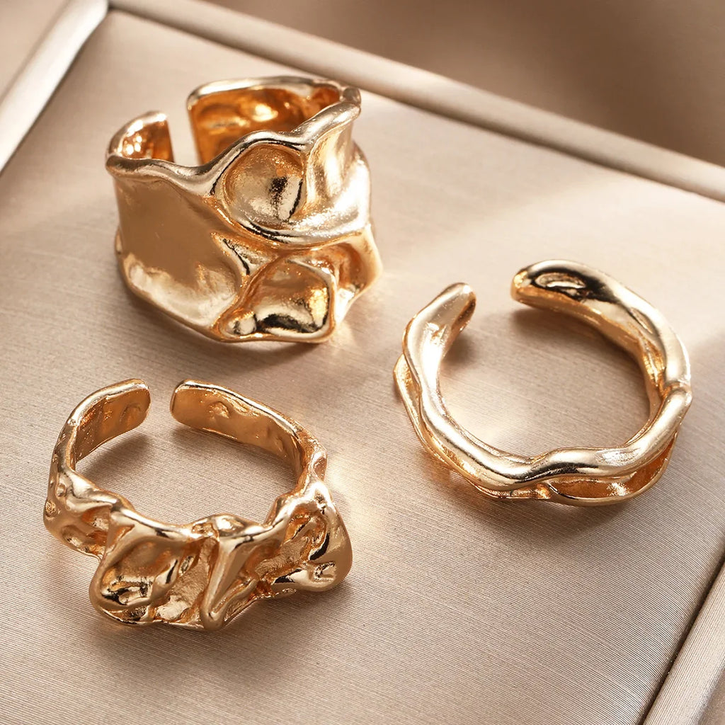 Stainless Steel 3pcs Irregular Finger Ring Set for Women Men Vintage Bohemian Open Ring Party Accessories Fashion Jewelry Gifts