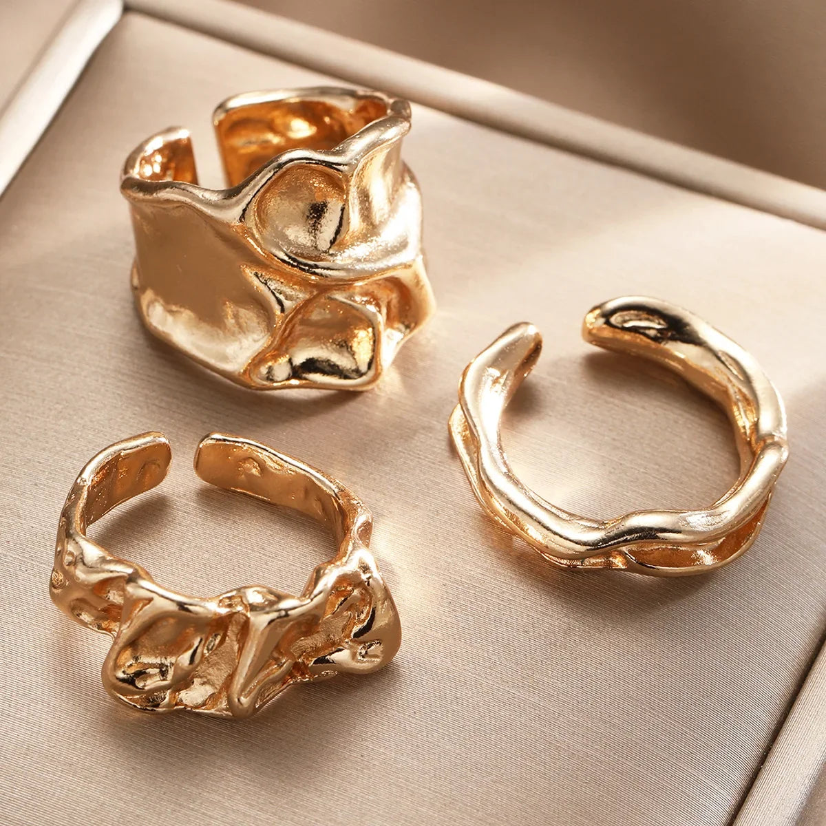 Stainless Steel 3pcs Irregular Finger Ring Set for Women Men Vintage Bohemian Open Ring Party Accessories Fashion Jewelry Gifts
