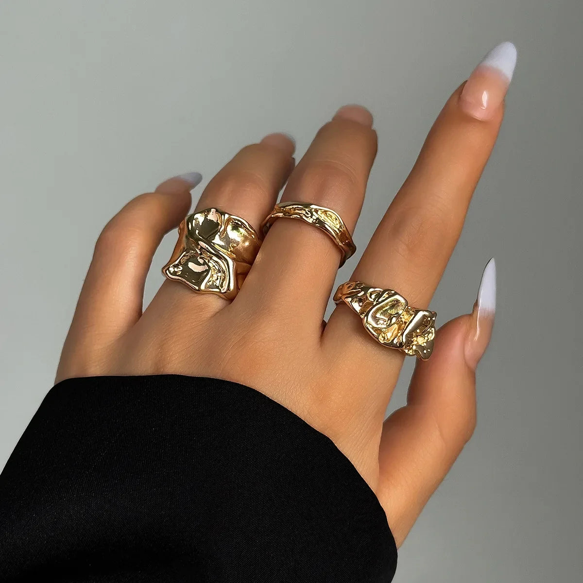 Stainless Steel 3pcs Irregular Finger Ring Set for Women Men Vintage Bohemian Open Ring Party Accessories Fashion Jewelry Gifts