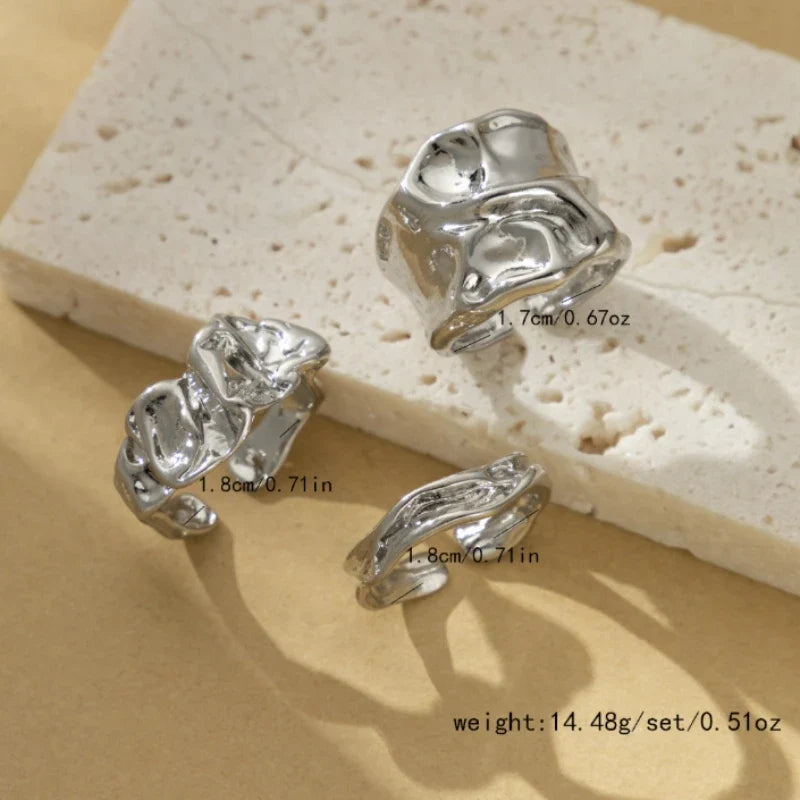Stainless Steel 3pcs Irregular Finger Ring Set for Women Men Vintage Bohemian Open Ring Party Accessories Fashion Jewelry Gifts