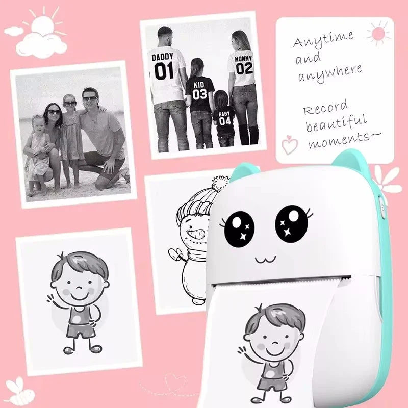Portable thermal mini printer photo pocket thermal label print 58mm printing wireless Bluetooth Android iOS print sticker paper