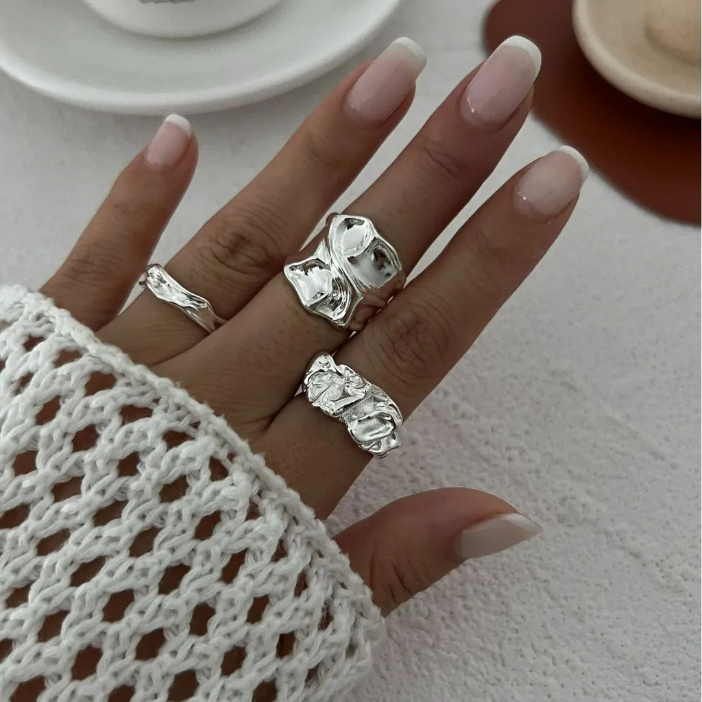 Stainless Steel 3pcs Irregular Finger Ring Set for Women Men Vintage Bohemian Open Ring Party Accessories Fashion Jewelry Gifts